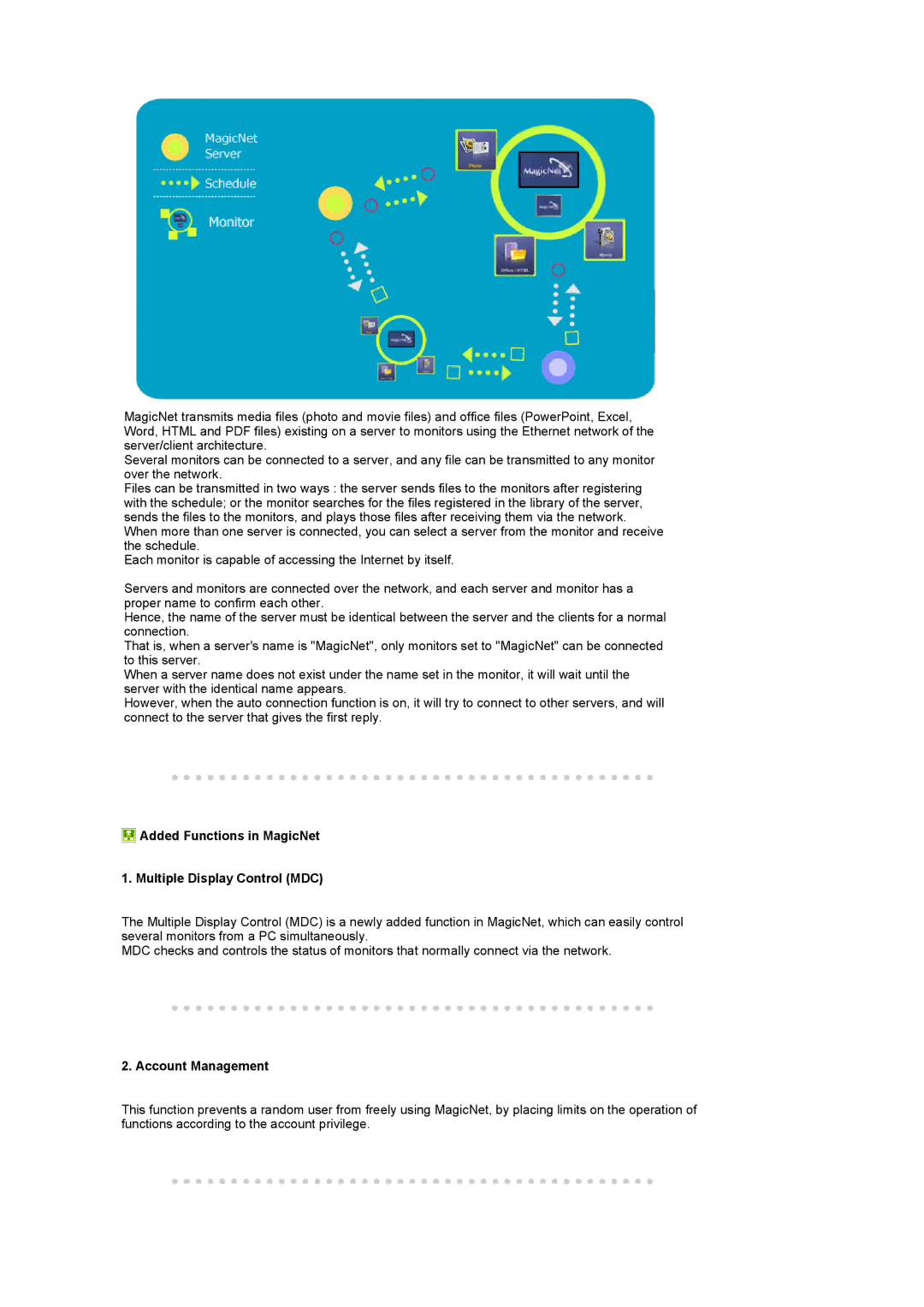 Samsung LS17SRTTSN/EDC manual Added Functions in MagicNet Multiple Display Control MDC, Account Management 