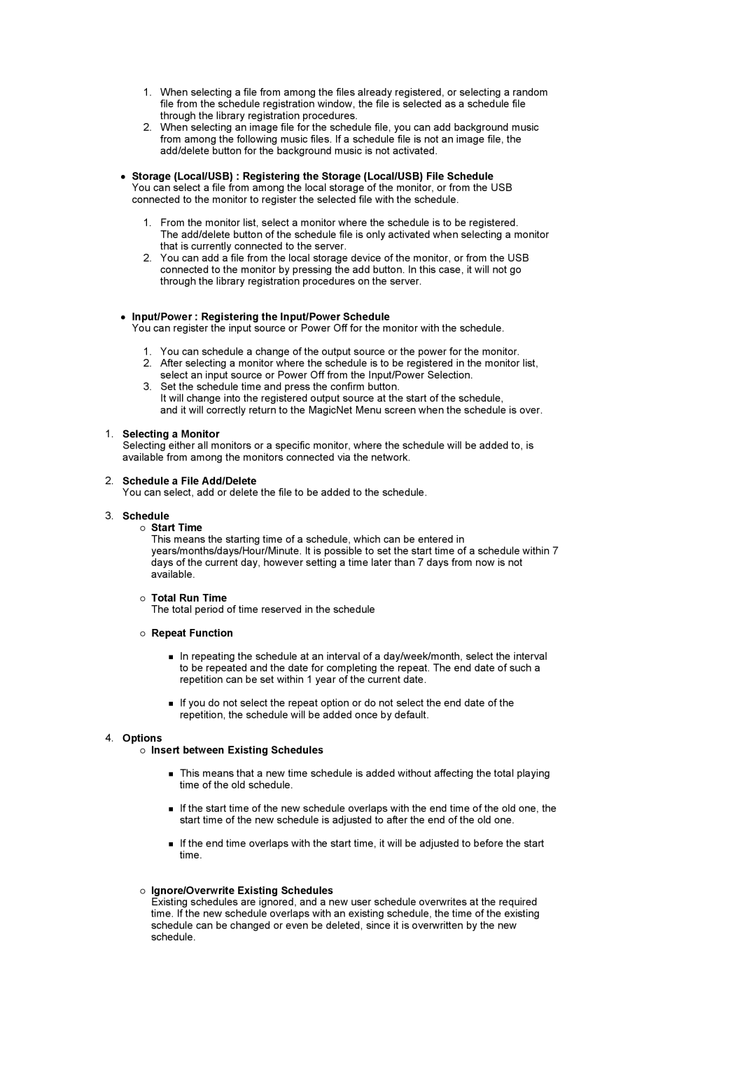 Samsung LS17SRTTSN/EDC Input/Power Registering the Input/Power Schedule, Selecting a Monitor, Schedule a File Add/Delete 