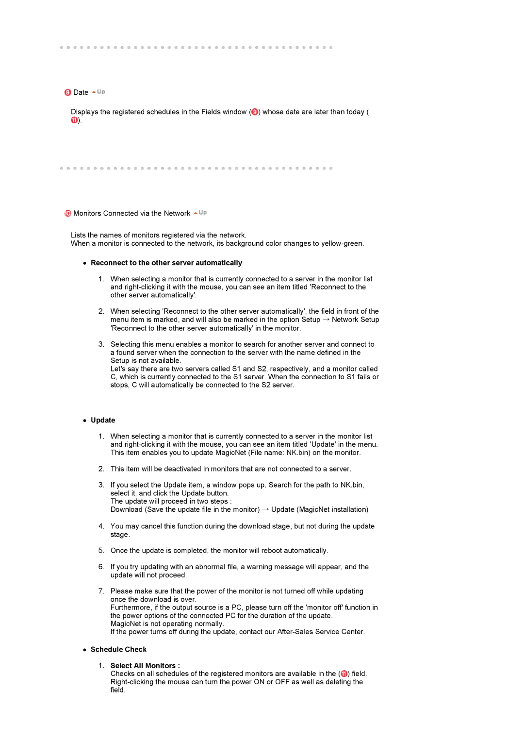 Samsung LS17SRTTSN/EDC manual Reconnect to the other server automatically, Schedule Check Select All Monitors 