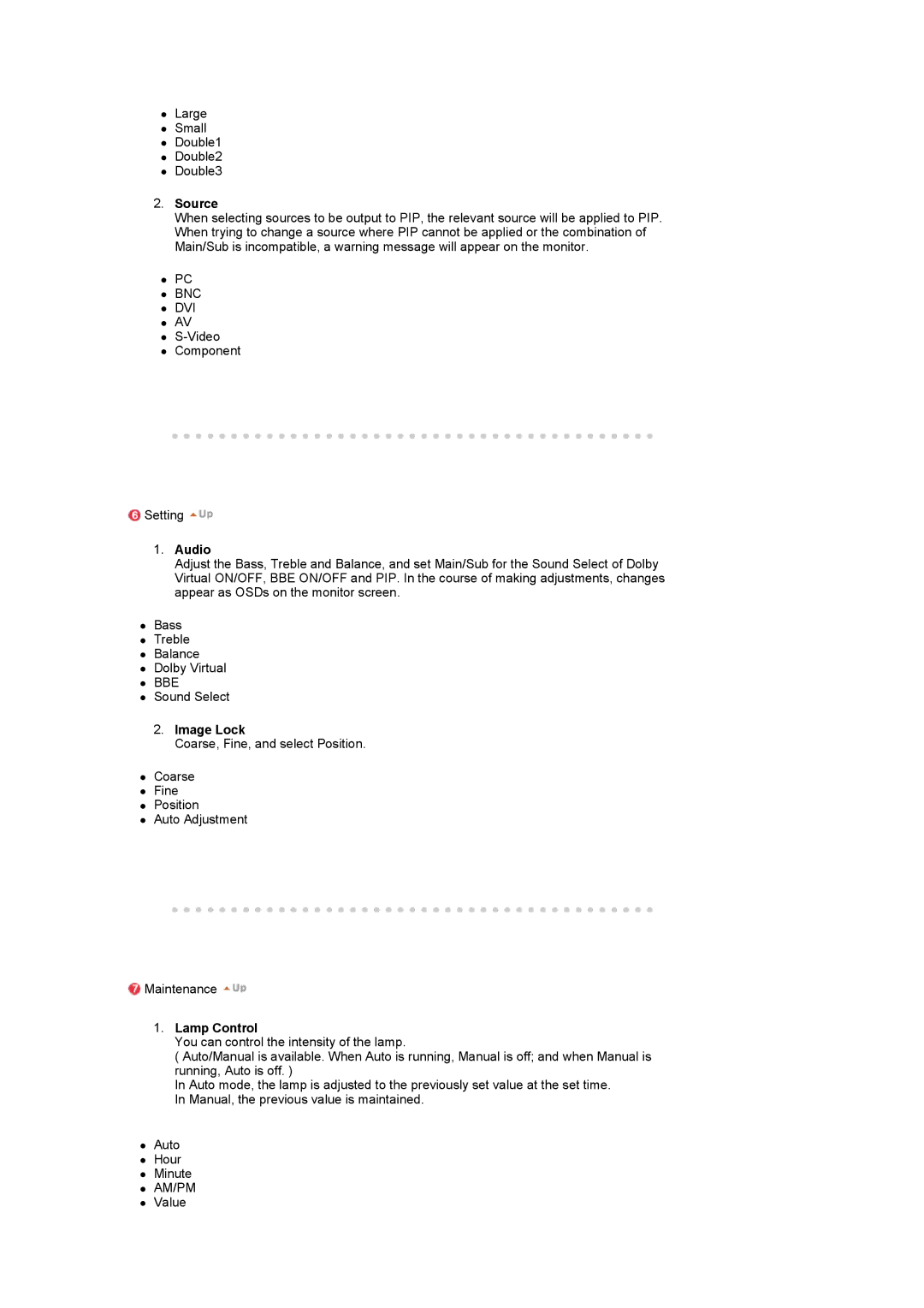 Samsung LS17SRTTSN/EDC manual Source, Audio, Image Lock, Lamp Control 