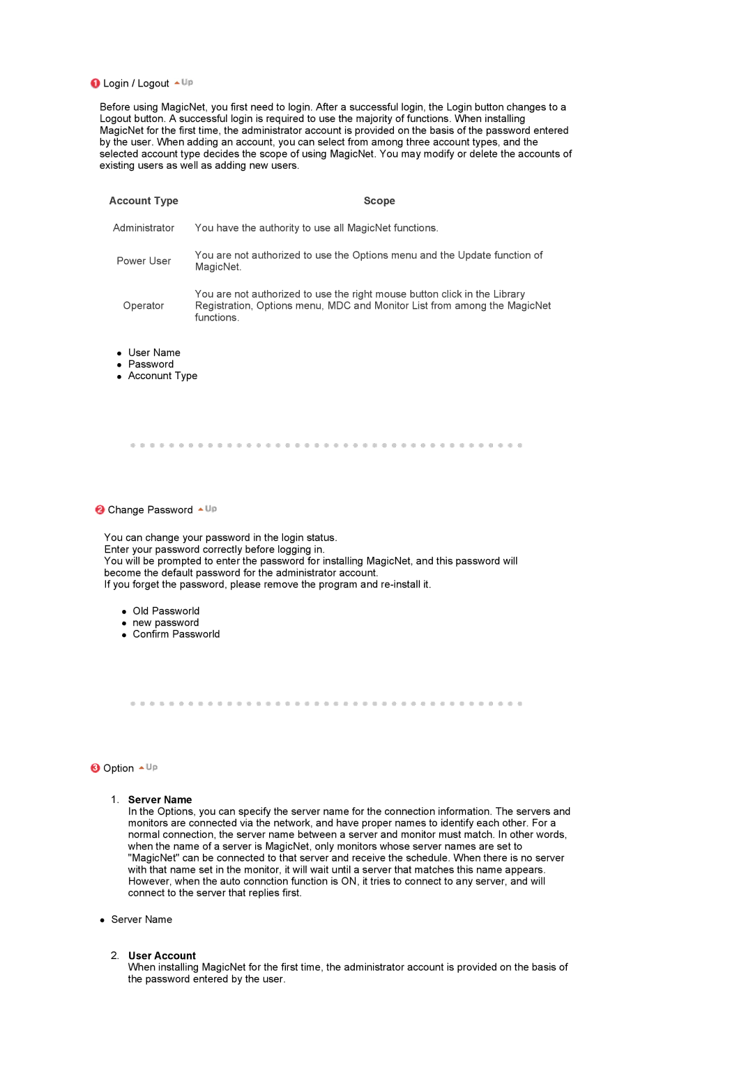 Samsung LS17SRTTSN/EDC manual Server Name, User Account 