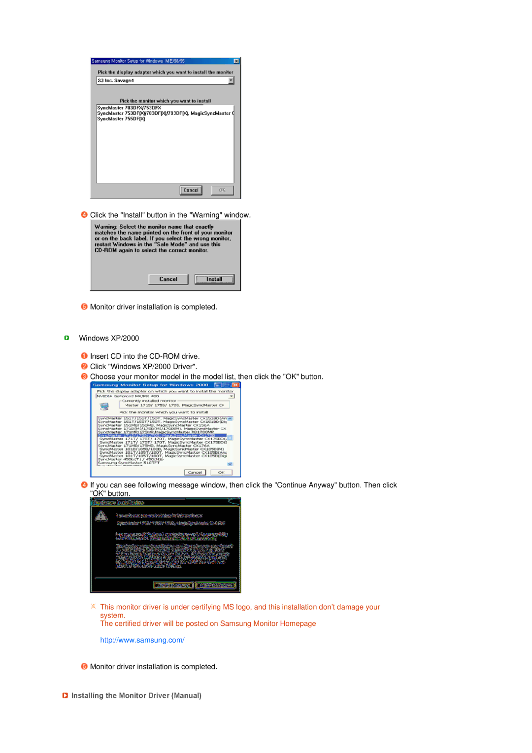 Samsung LS17SRTTSN/EDC manual Installing the Monitor Driver Manual 