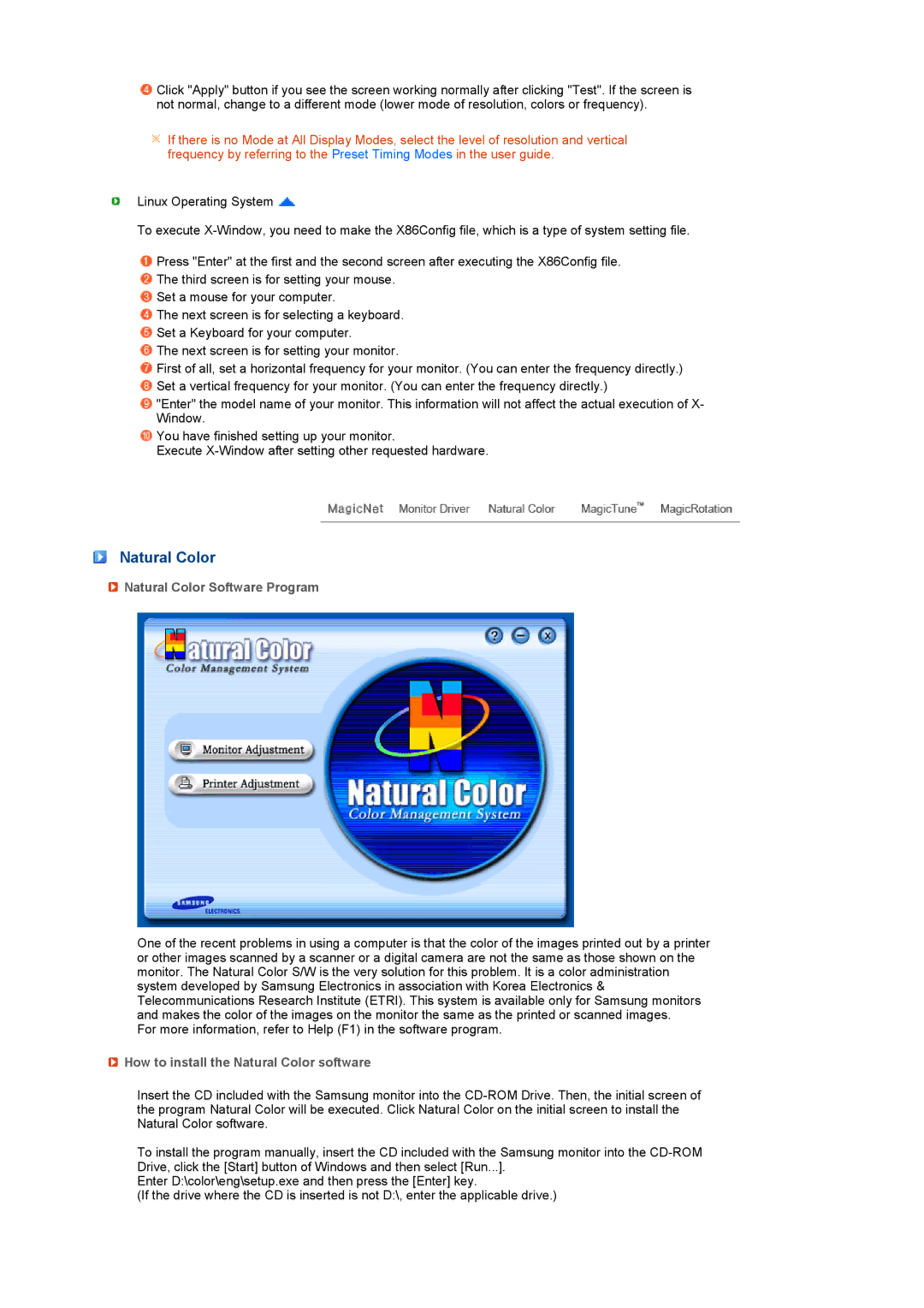 Samsung LS17SRTTSN/EDC manual Natural Color Software Program, How to install the Natural Color software 