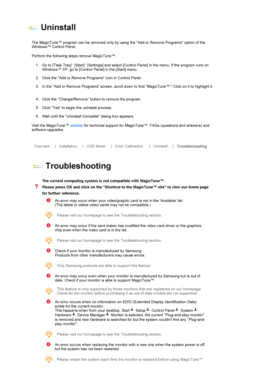 Samsung LS17SRTTSN/EDC manual Uninstall 