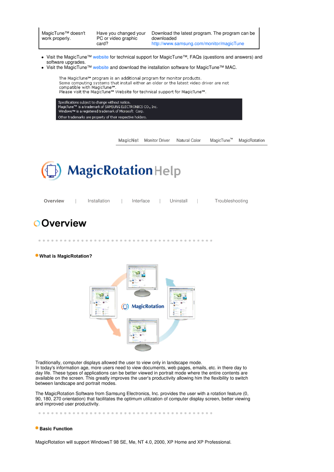 Samsung LS17SRTTSN/EDC manual What is MagicRotation?, Basic Function 