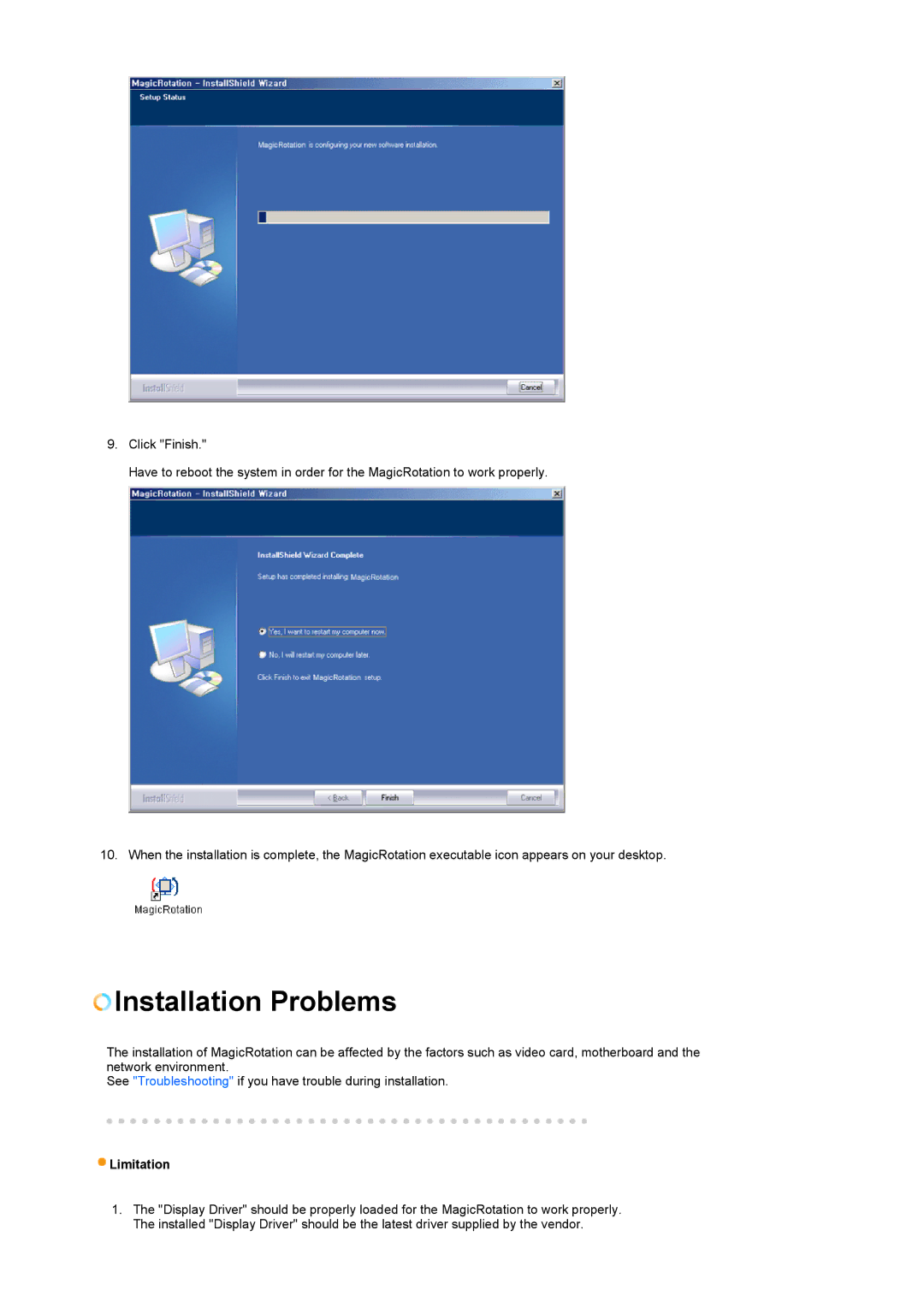 Samsung LS17SRTTSN/EDC manual Installation Problems, Limitation 