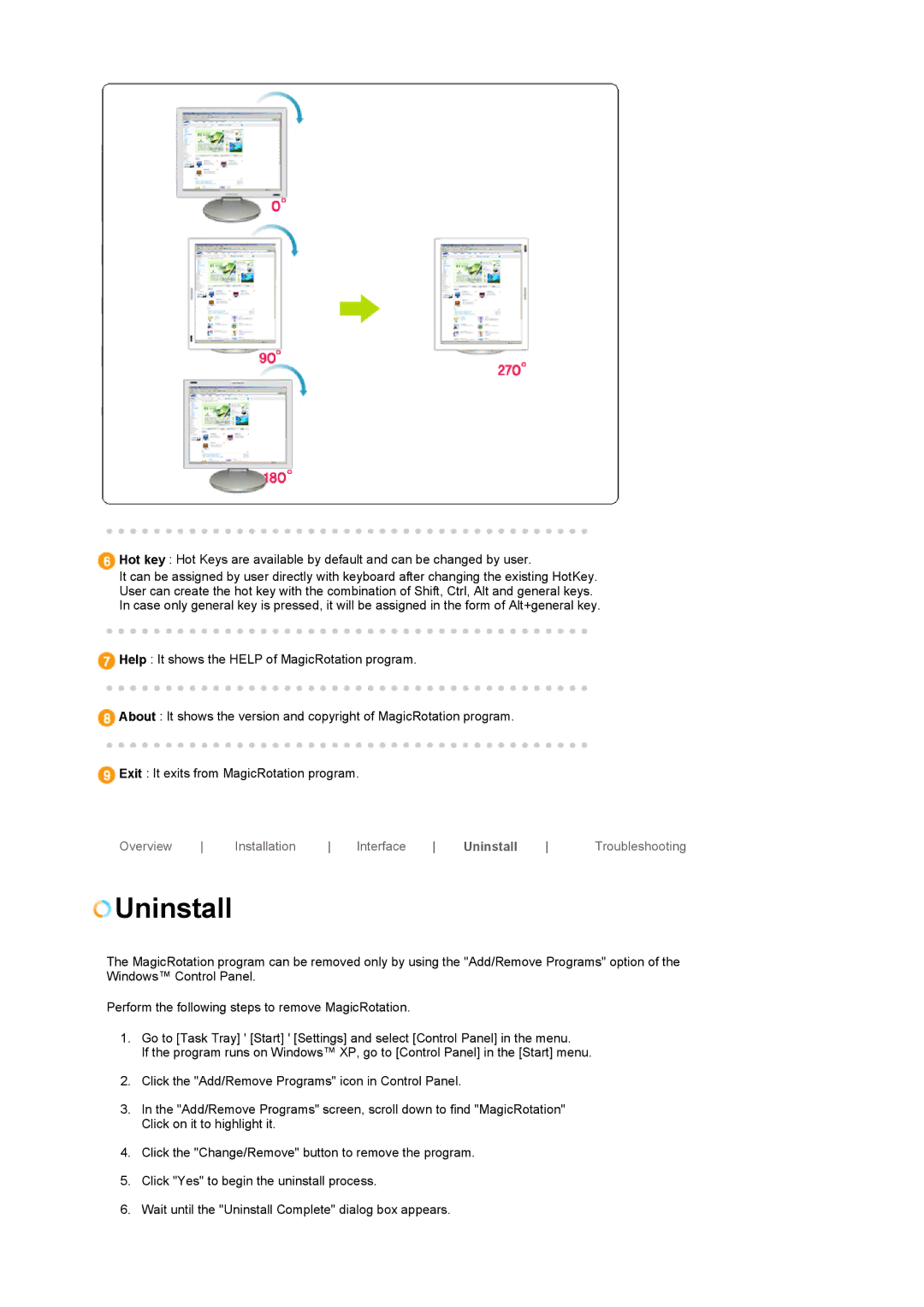 Samsung LS17SRTTSN/EDC manual Uninstall 