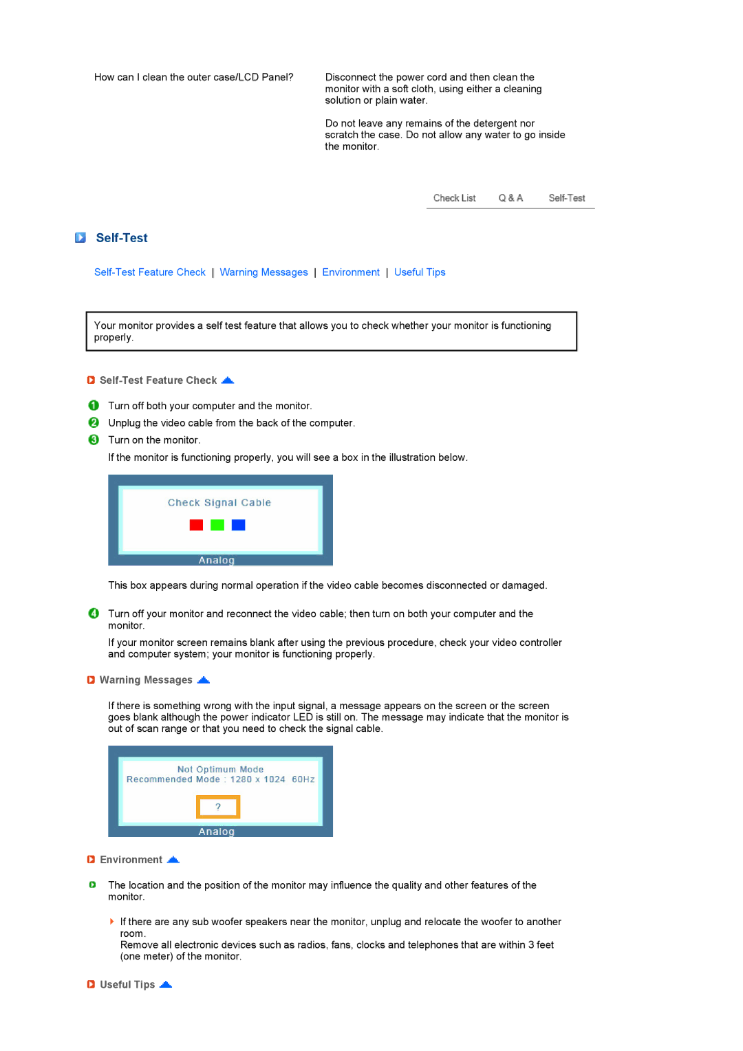 Samsung LS17SRTTSN/EDC manual Self-Test Feature Check, Environment, Useful Tips 