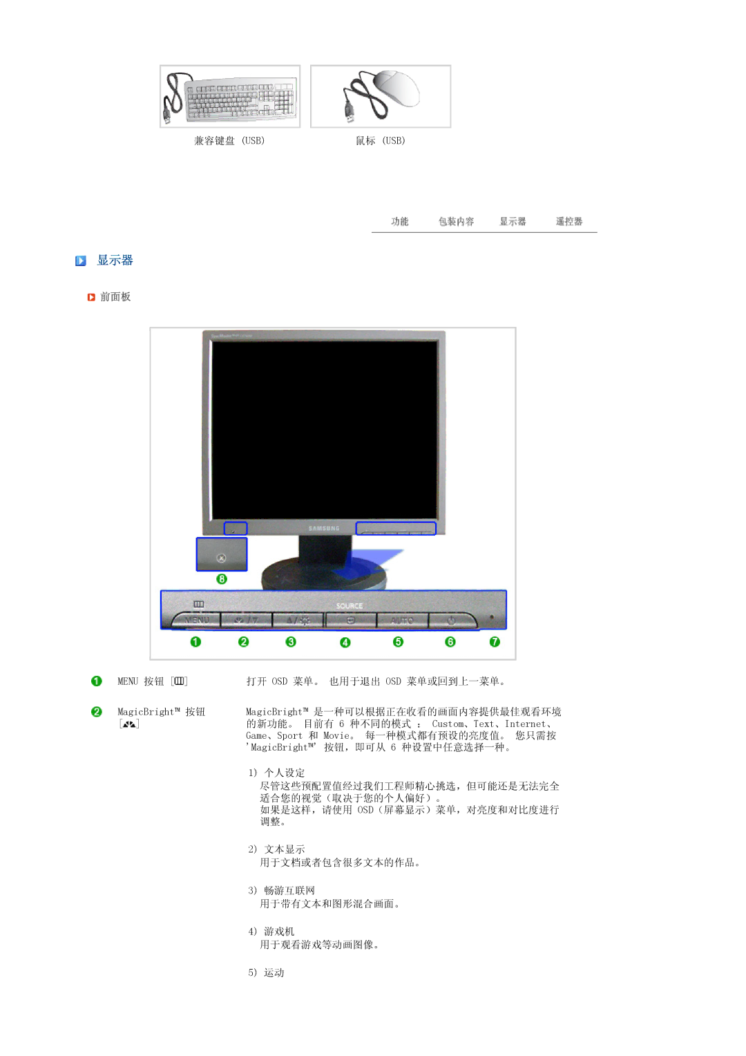 Samsung LS17SRTTSN/EDC manual 显示器, 前面板 