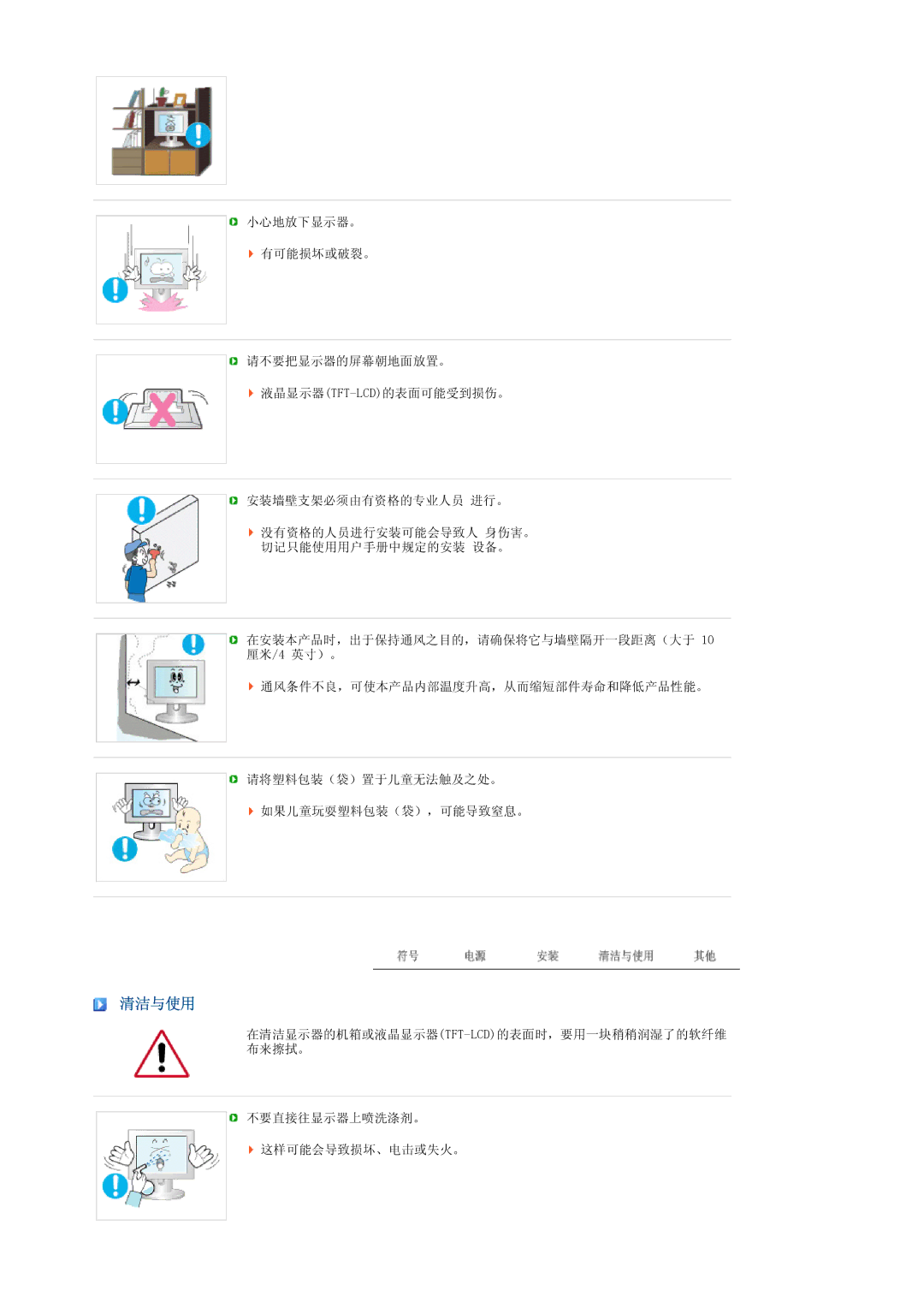 Samsung LS17SRTTSN/EDC manual 清洁与使用 