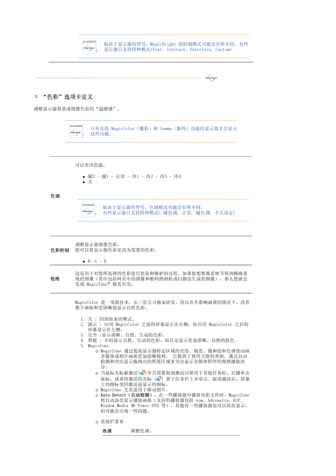 Samsung LS17SRTTSN/EDC manual 色彩选项卡定义 