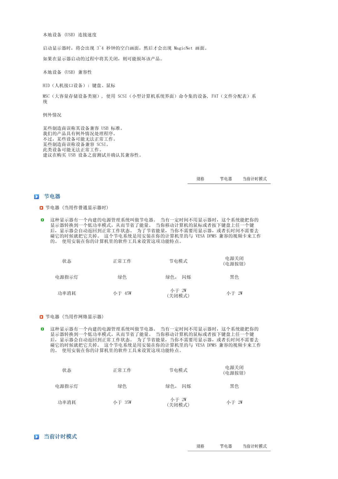 Samsung LS17SRTTSN/EDC manual 当前计时模式, 节电器 当用作普通显示器时, 节电器 当用作网络显示器 