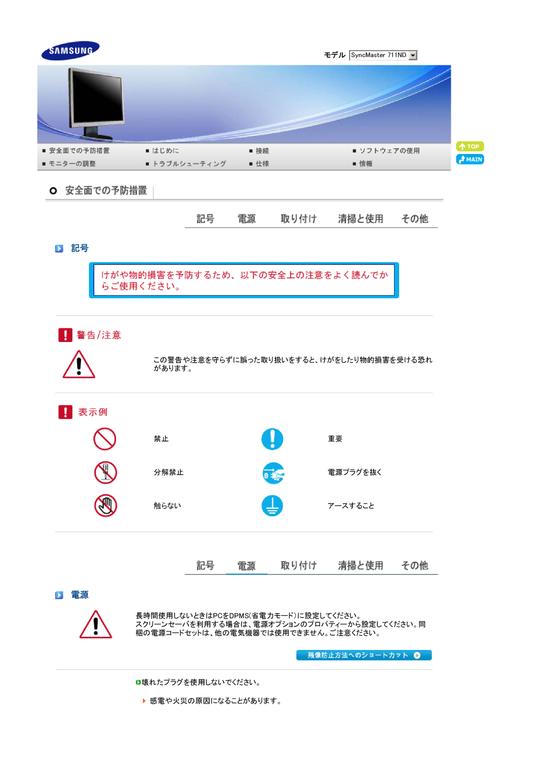 Samsung LS17SRTTSN/XSJ manual モデル SyncMaster 711ND 