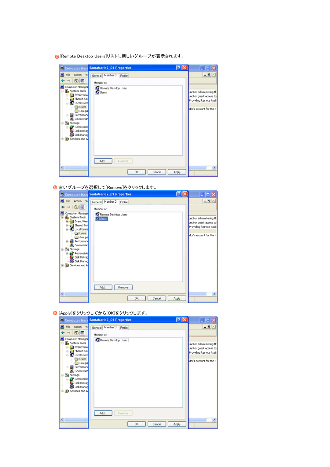 Samsung LS17SRTTSN/XSJ manual 古いグループを選択してRemoveをクリックします。 ApplyをクリックしてからOKをクリックします。 