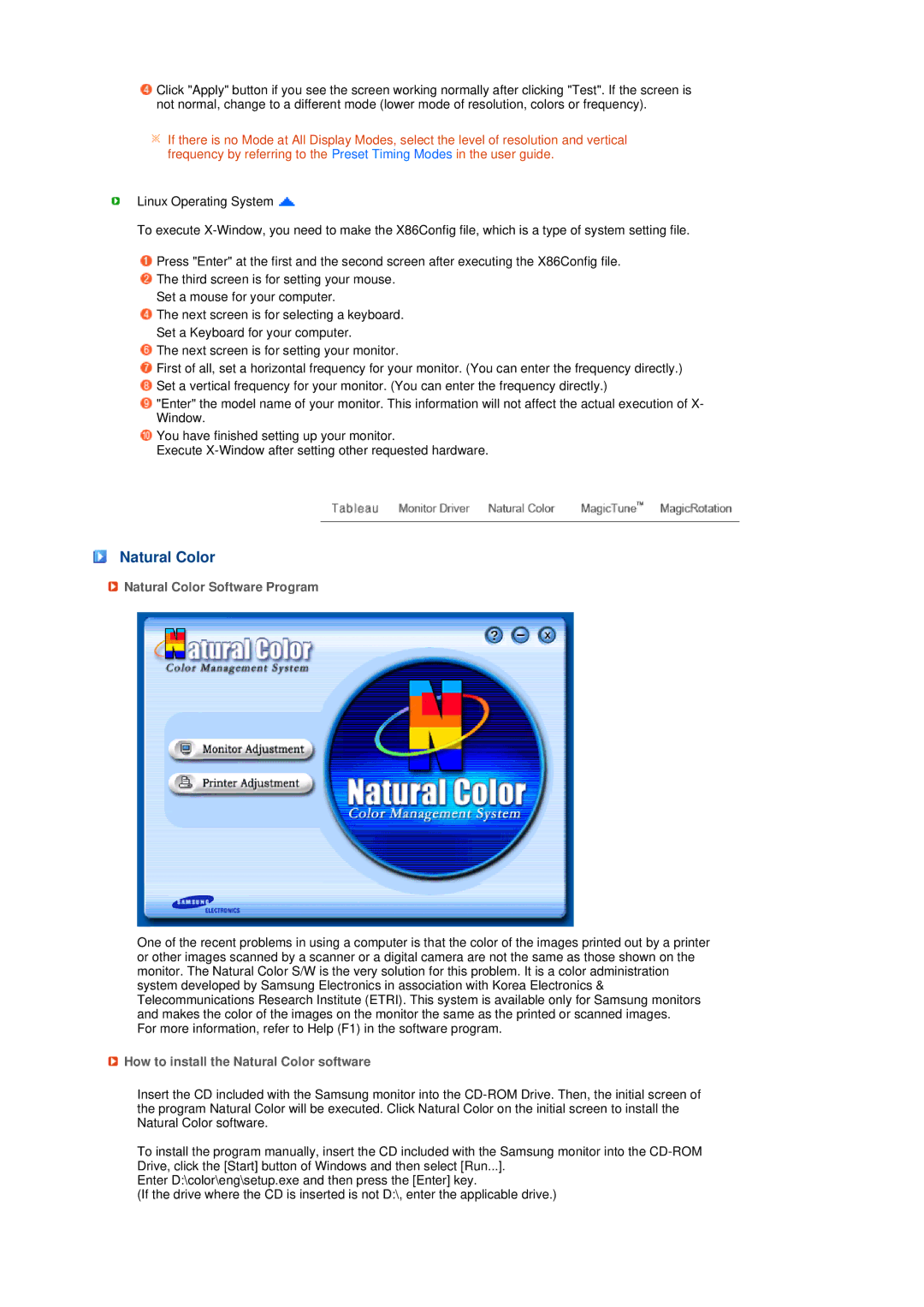 Samsung LS17TBTQSZ/EDC, LS17TBTQS/EDC manual Natural Color Software Program, How to install the Natural Color software 