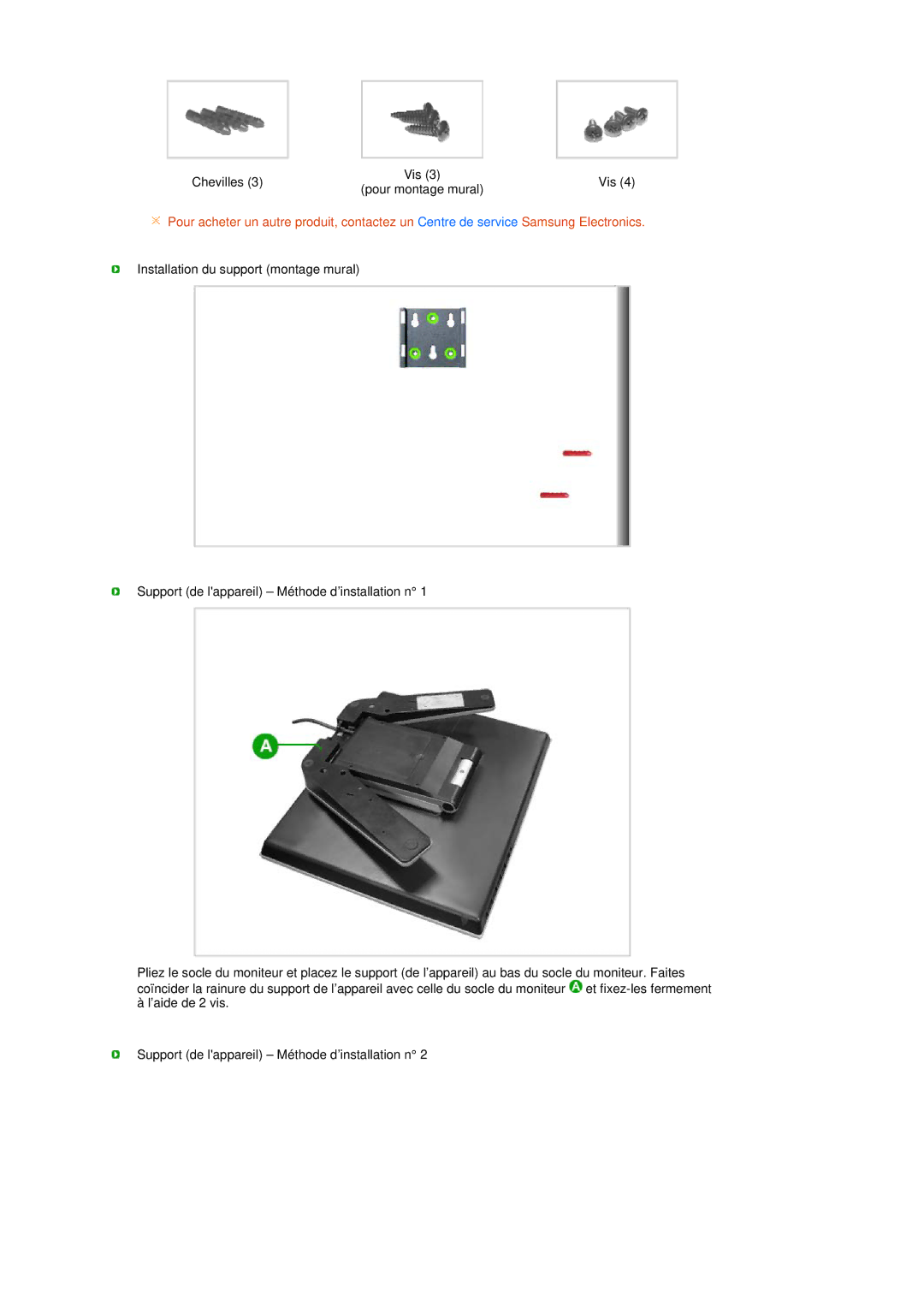 Samsung LS17TBTQS/EDC manual Chevilles 