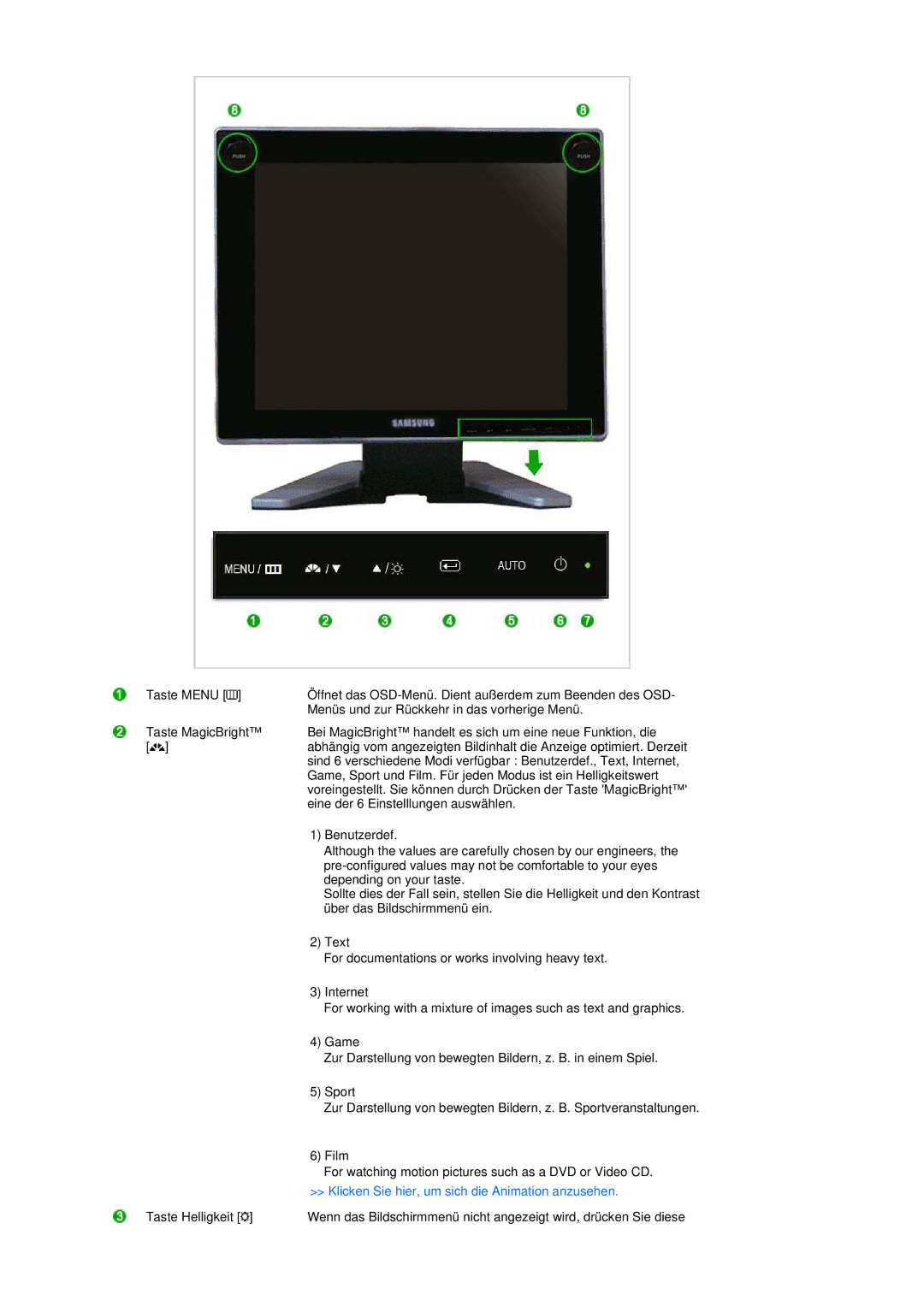 Samsung LS17TBTQS/EDC manual Klicken Sie hier, um sich die Animation anzusehen 