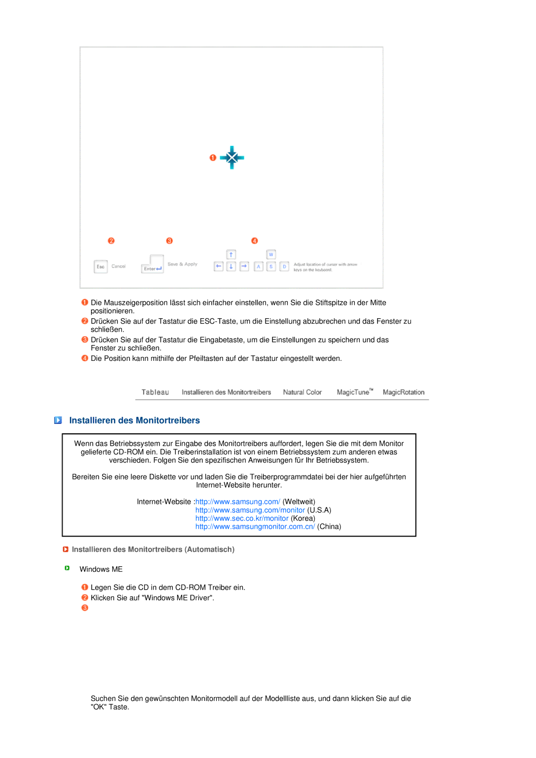 Samsung LS17TBTQS/EDC manual Installieren des Monitortreibers Automatisch 