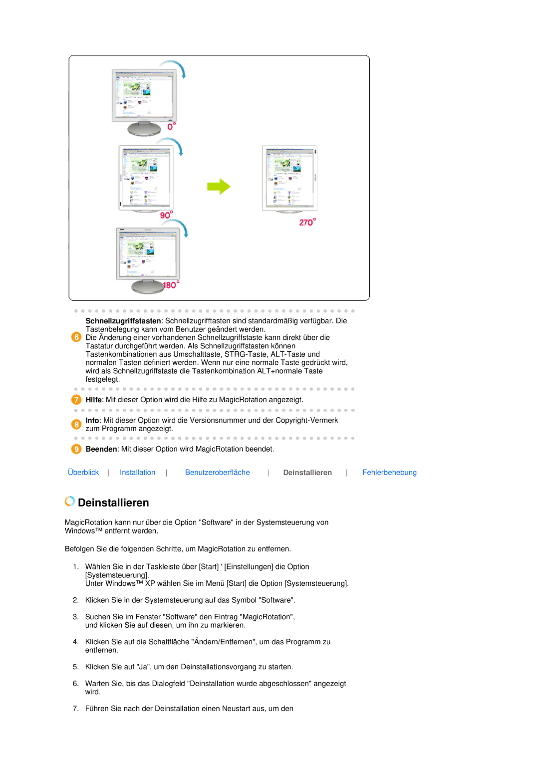 Samsung LS17TBTQS/EDC manual Deinstallieren 