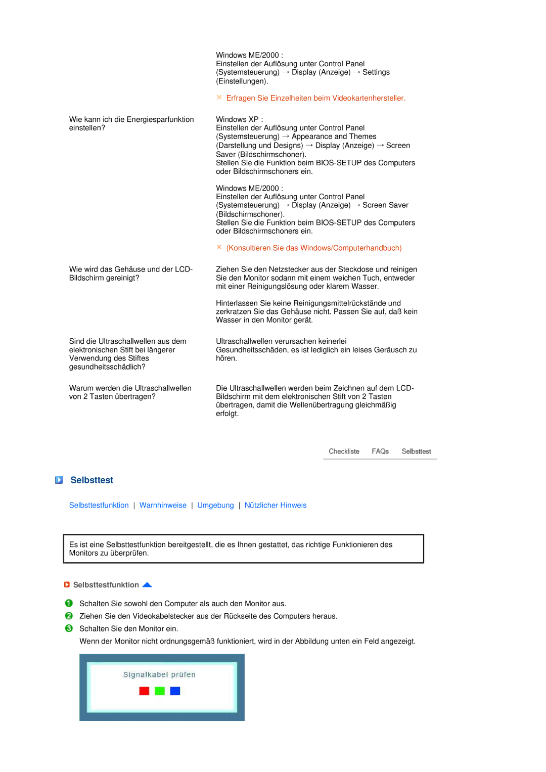 Samsung LS17TBTQS/EDC manual Selbsttestfunktion 