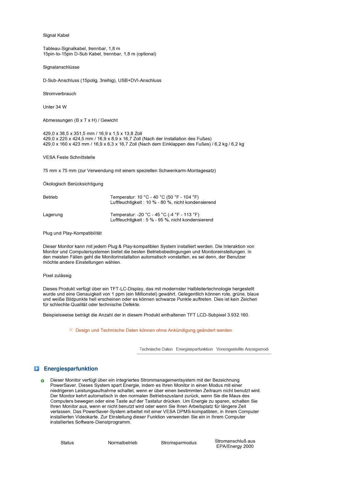 Samsung LS17TBTQS/EDC manual Energiesparfunktion 