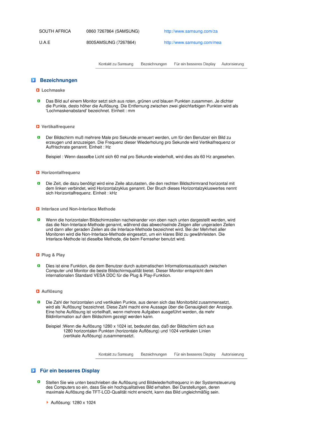 Samsung LS17TBTQS/EDC manual Bezeichnungen, Für ein besseres Display 