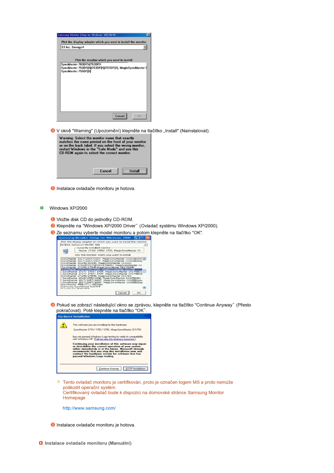 Samsung LS17TBTQS/EDC manual Instalace ovladače monitoru Manuální 