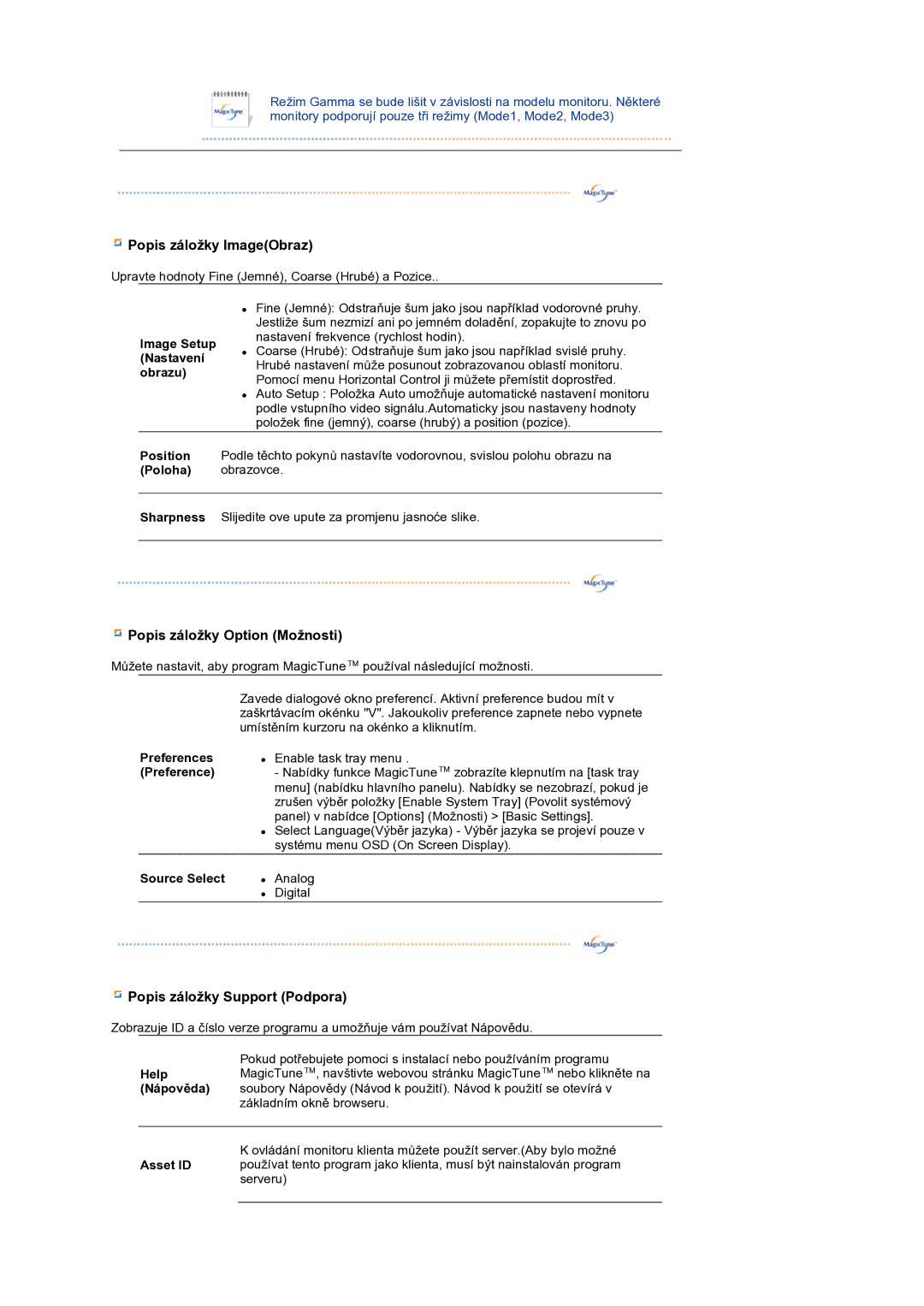 Samsung LS17TBTQS/EDC manual Popis záložky ImageObraz 