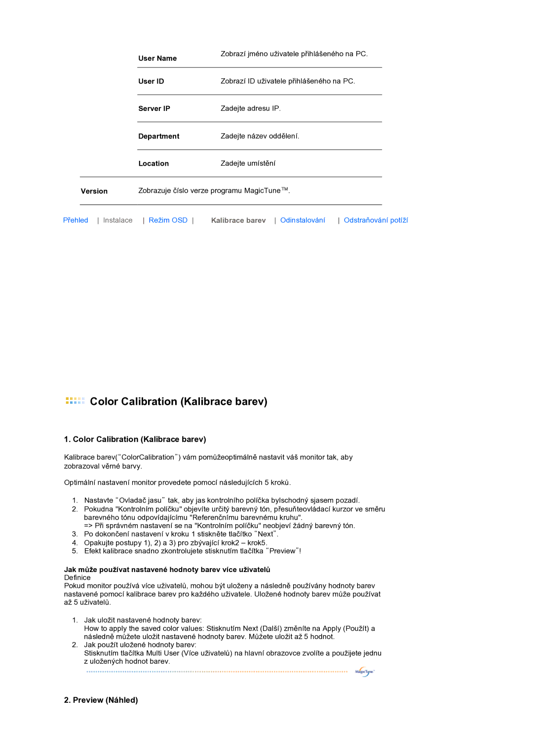 Samsung LS17TBTQS/EDC manual Color Calibration Kalibrace barev 