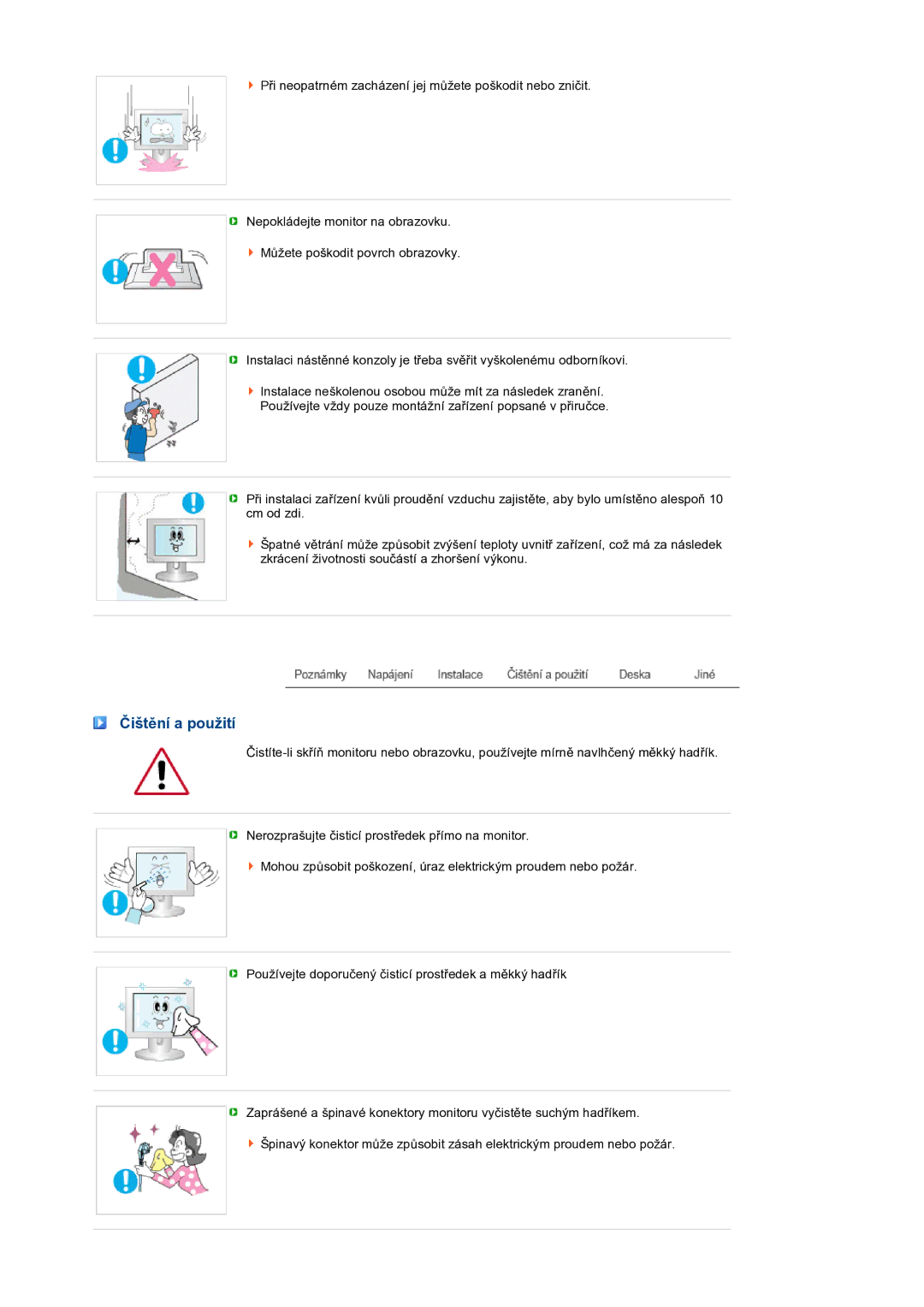 Samsung LS17TBTQS/EDC manual Čištění a použití 