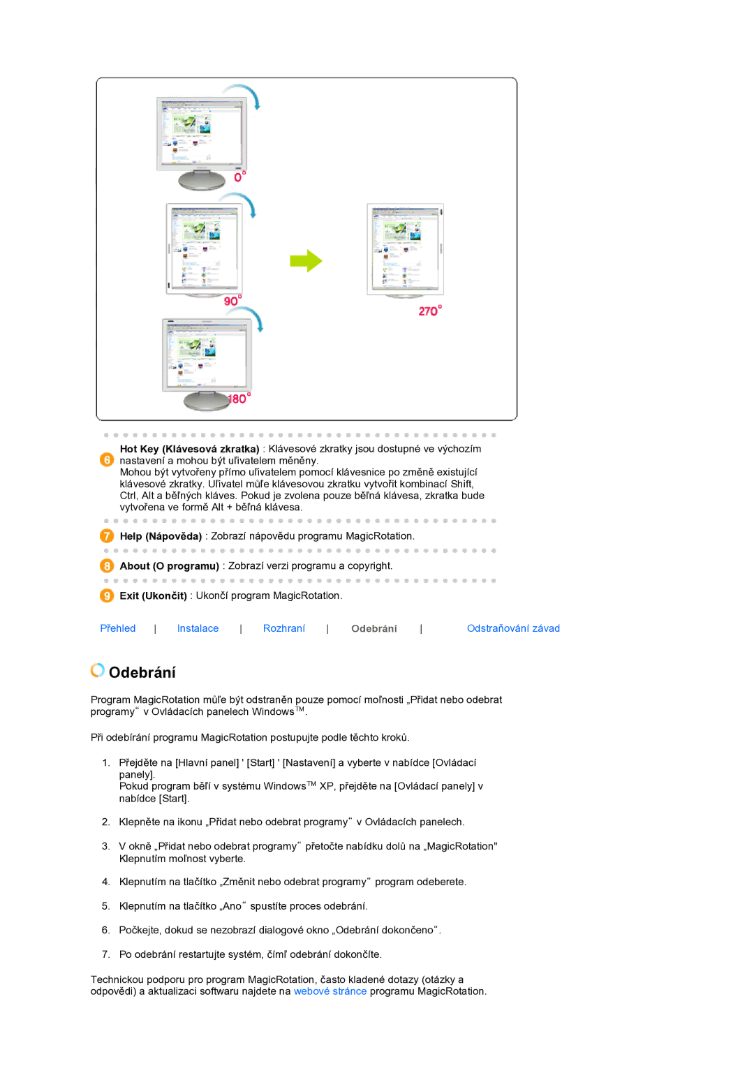 Samsung LS17TBTQS/EDC manual Odebrání 