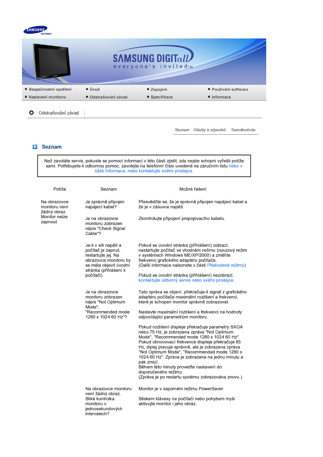 Samsung LS17TBTQS/EDC manual Seznam 