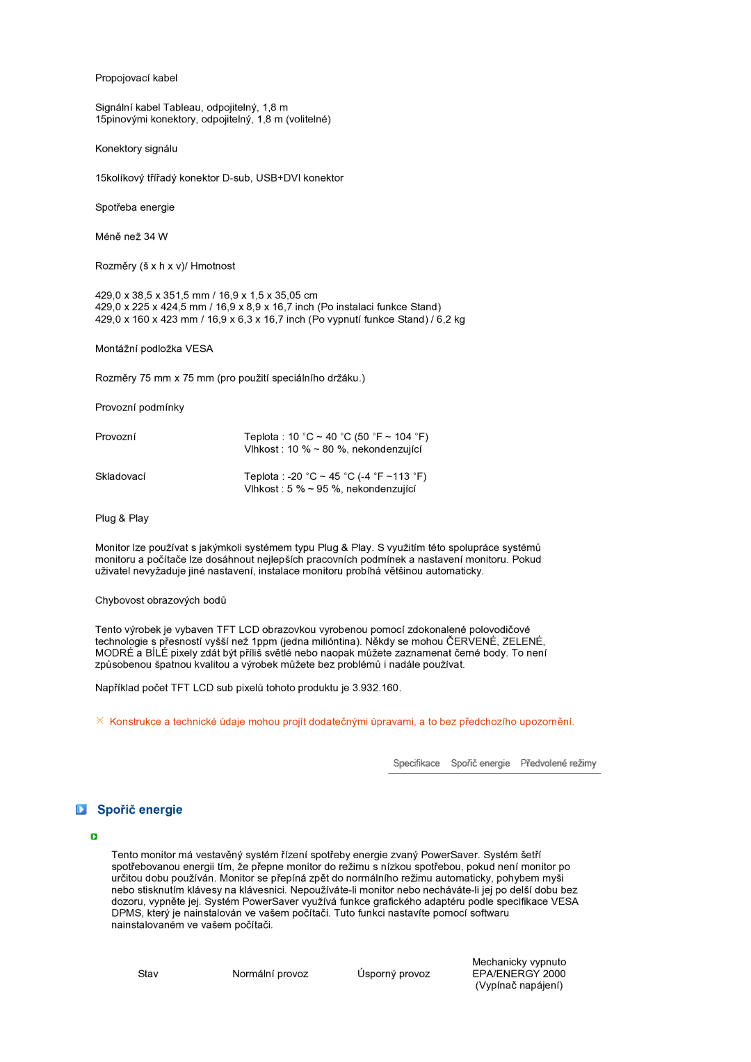 Samsung LS17TBTQS/EDC manual Spořič energie, Epa/Energy 