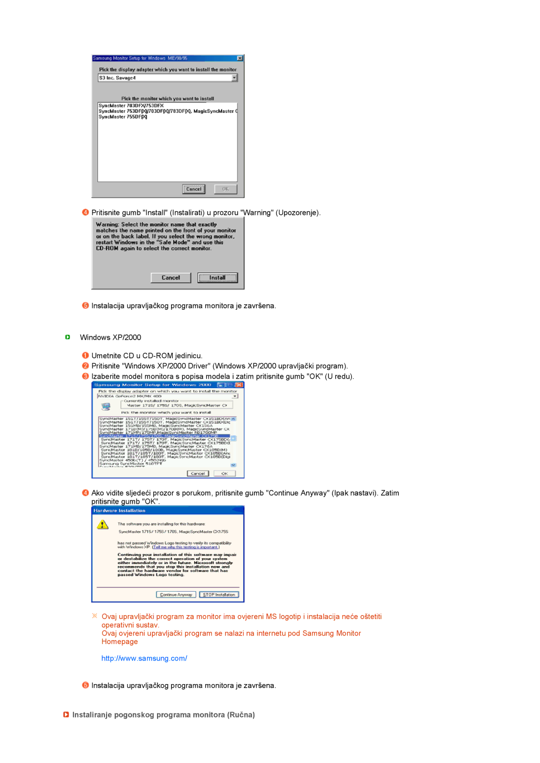 Samsung LS17TBTQS/EDC manual Instaliranje pogonskog programa monitora Ručna 