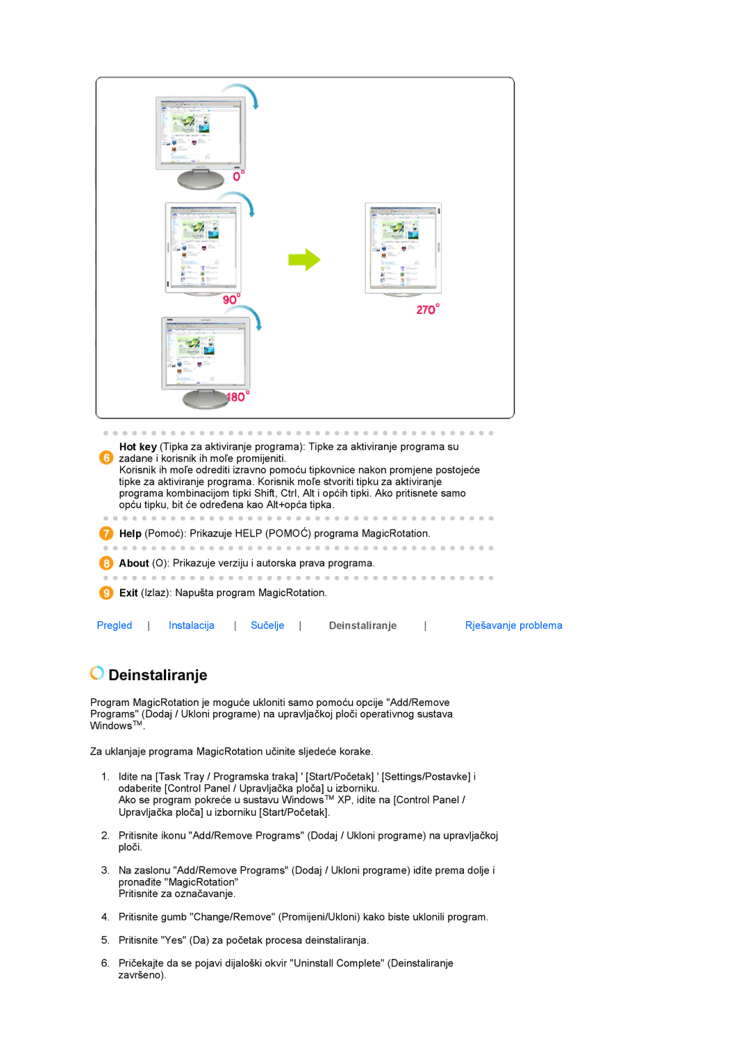 Samsung LS17TBTQS/EDC manual Deinstaliranje 