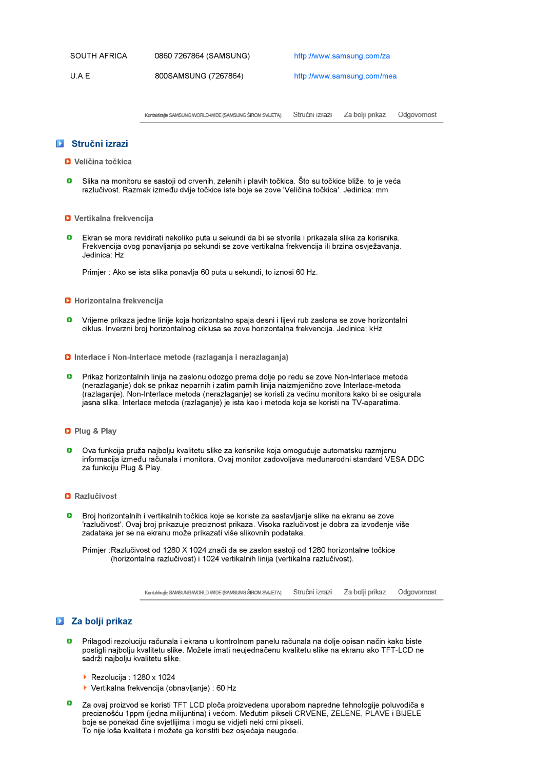 Samsung LS17TBTQS/EDC manual Stručni izrazi, Za bolji prikaz 