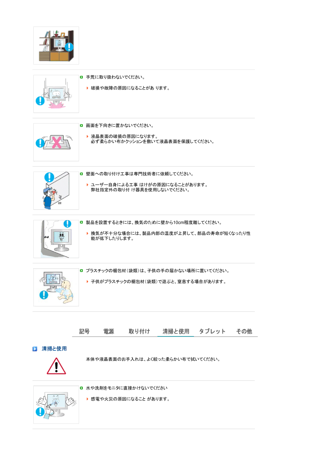 Samsung LS17TBTQS/XSJ manual 清掃と使用 