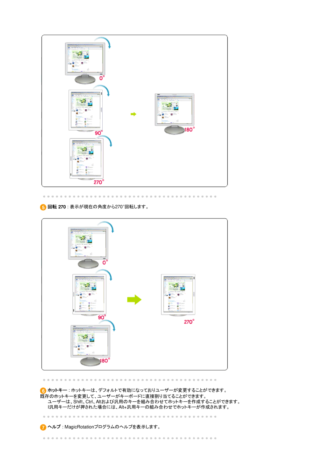 Samsung LS17TBTQS/XSJ manual 回転 270 表示が現在の角度から270回転します。 