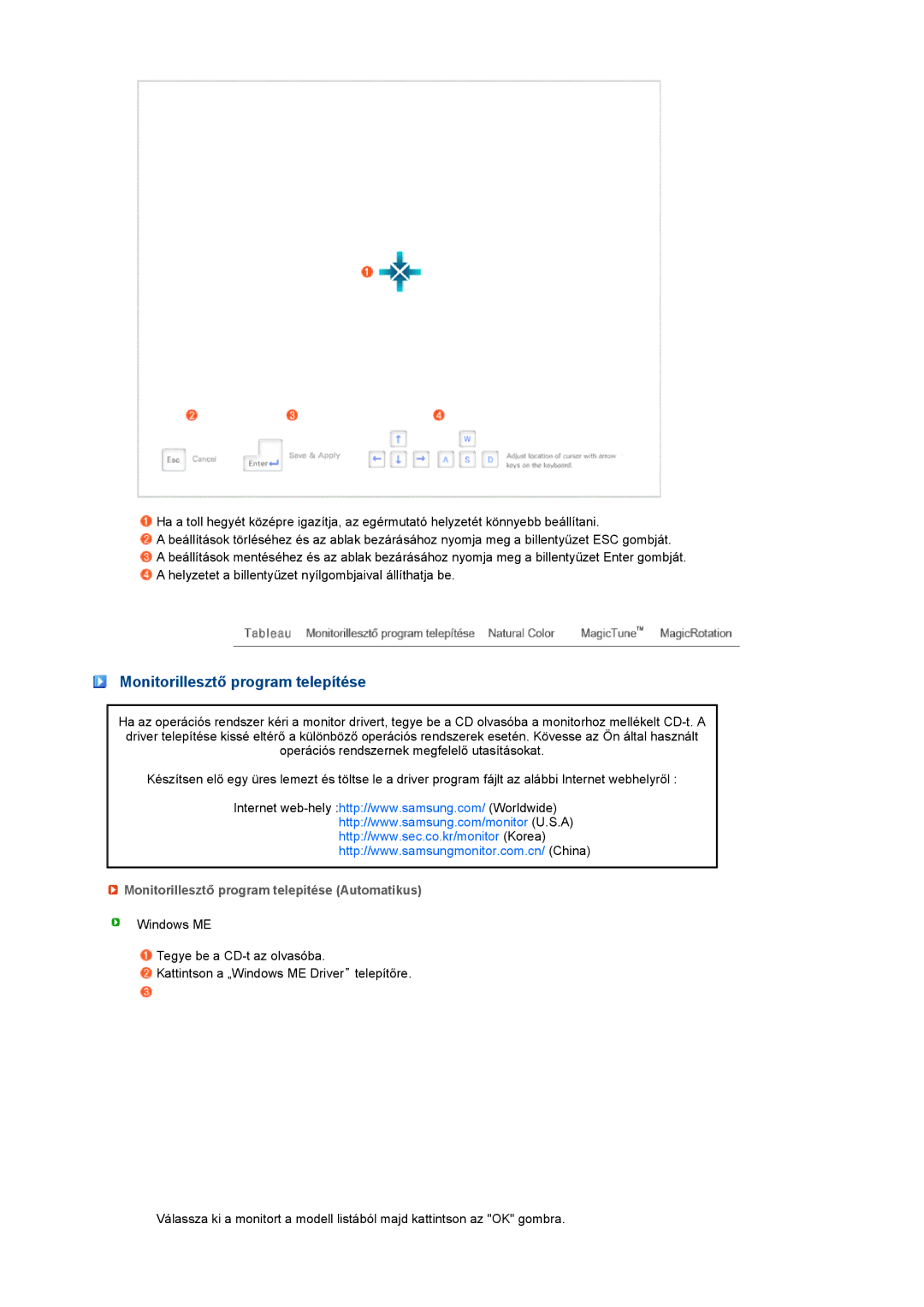 Samsung LS17TBTQSZ/EDC manual Monitorillesztő program telepítése Automatikus 