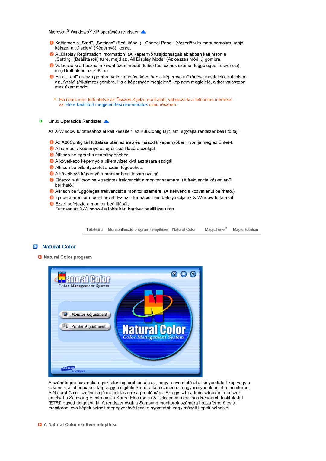Samsung LS17TBTQSZ/EDC manual Natural Color program, Natural Color szoftver telepítése 