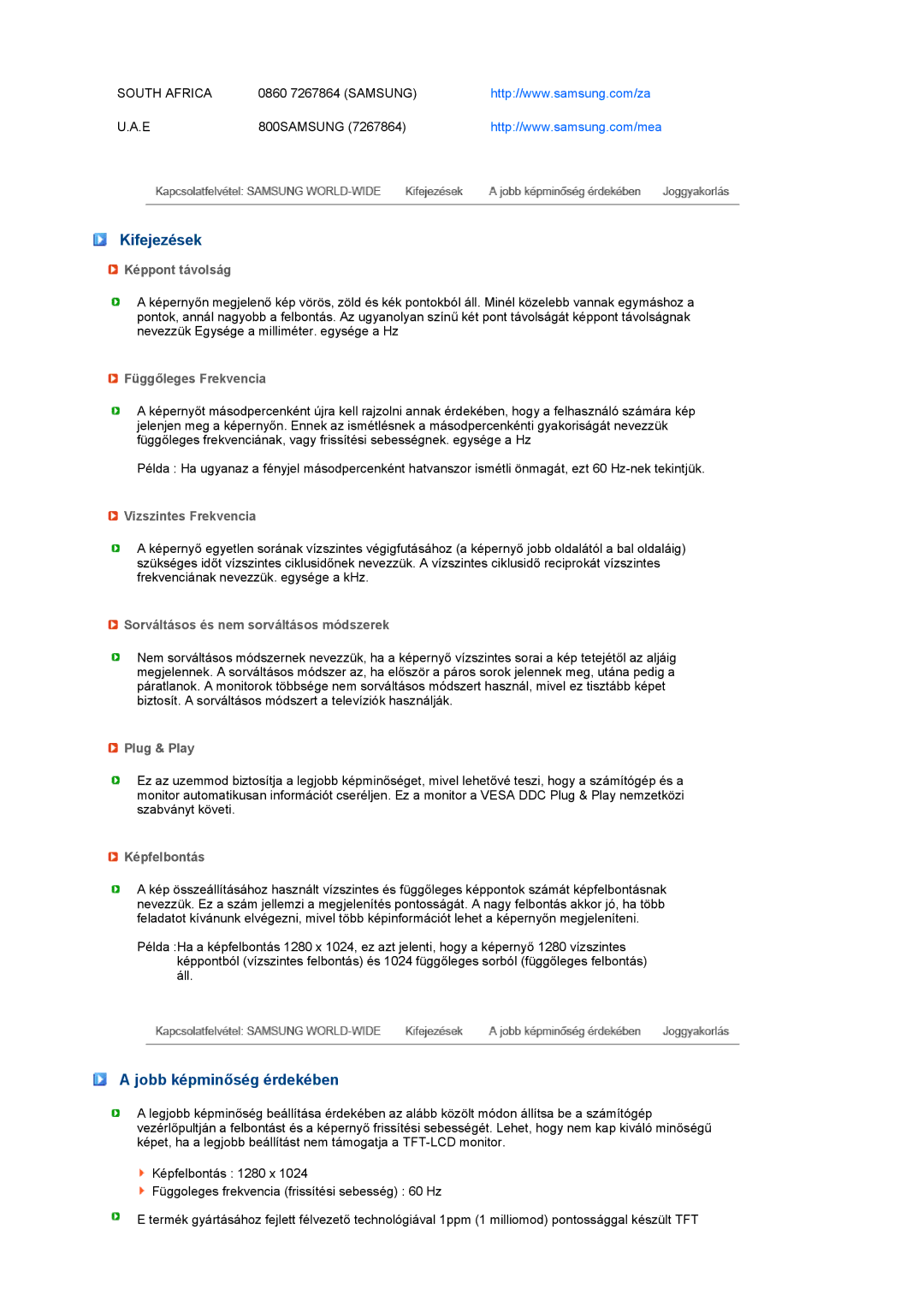 Samsung LS17TBTQSZ/EDC manual Kifejezések, Jobb képminőség érdekében 