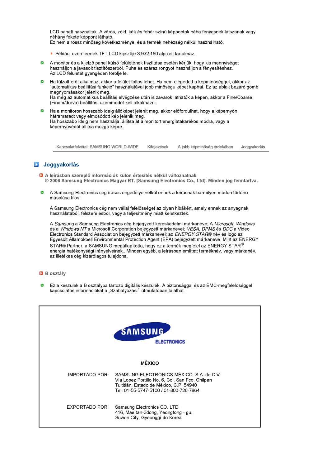 Samsung LS17TBTQSZ/EDC manual Joggyakorlás, Osztály 