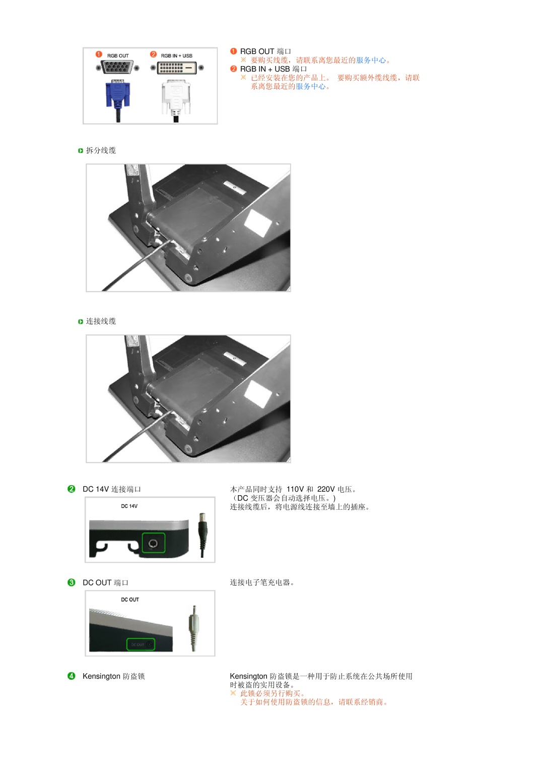 Samsung LS17TBTQSZ/EDC manual 要购买线缆，请联系离您最近的服务中心。 