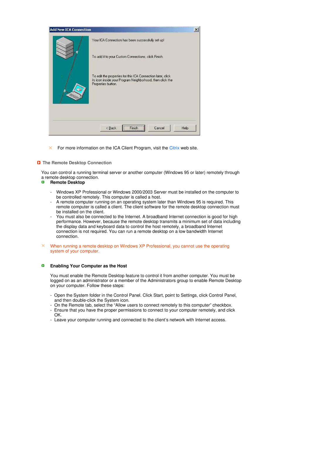 Samsung LS17TRTLSY/EDC, LS17TRTLS/EDC manual Remote Desktop Connection, Enabling Your Computer as the Host 