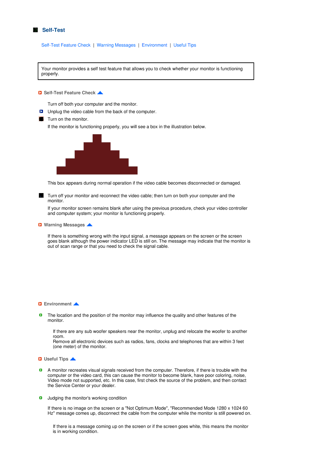 Samsung LS17TRTLS/EDC, LS17TRTLSY/EDC manual Self-Test Feature Check, Environment, Useful Tips 