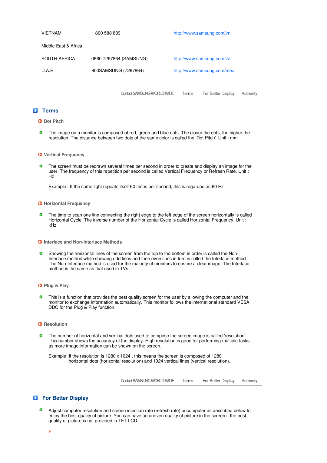 Samsung LS17TRTLSY/EDC, LS17TRTLS/EDC manual Terms, For Better Display 