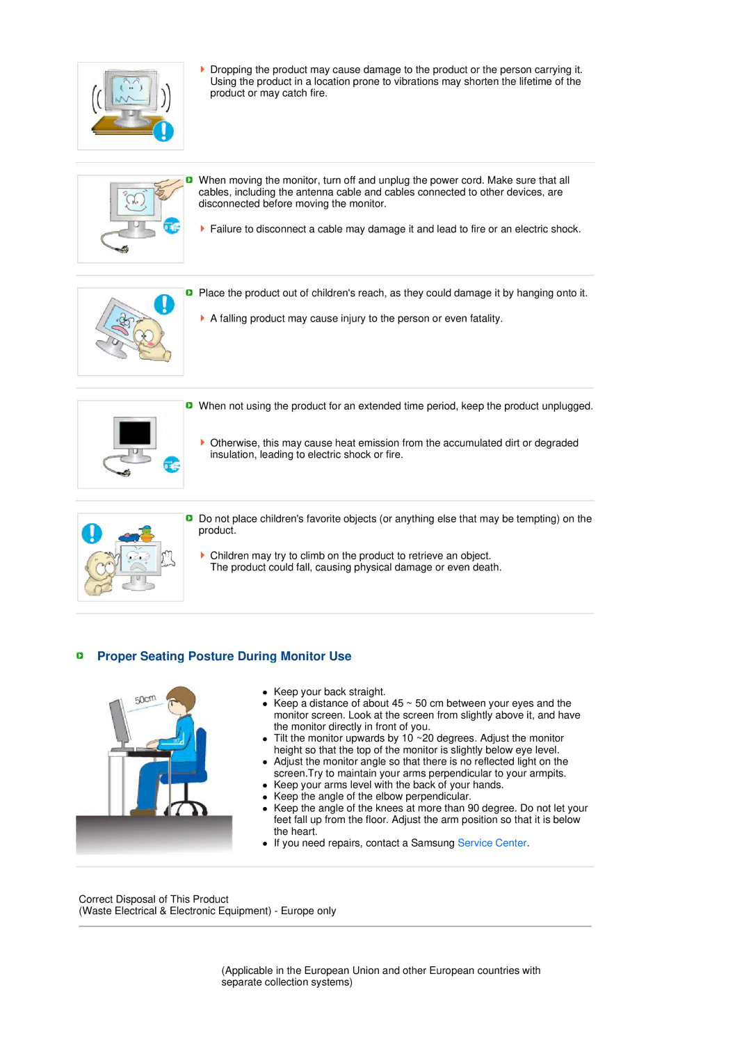 Samsung LS17TRTLSY/EDC, LS17TRTLS/EDC manual Proper Seating Posture During Monitor Use 