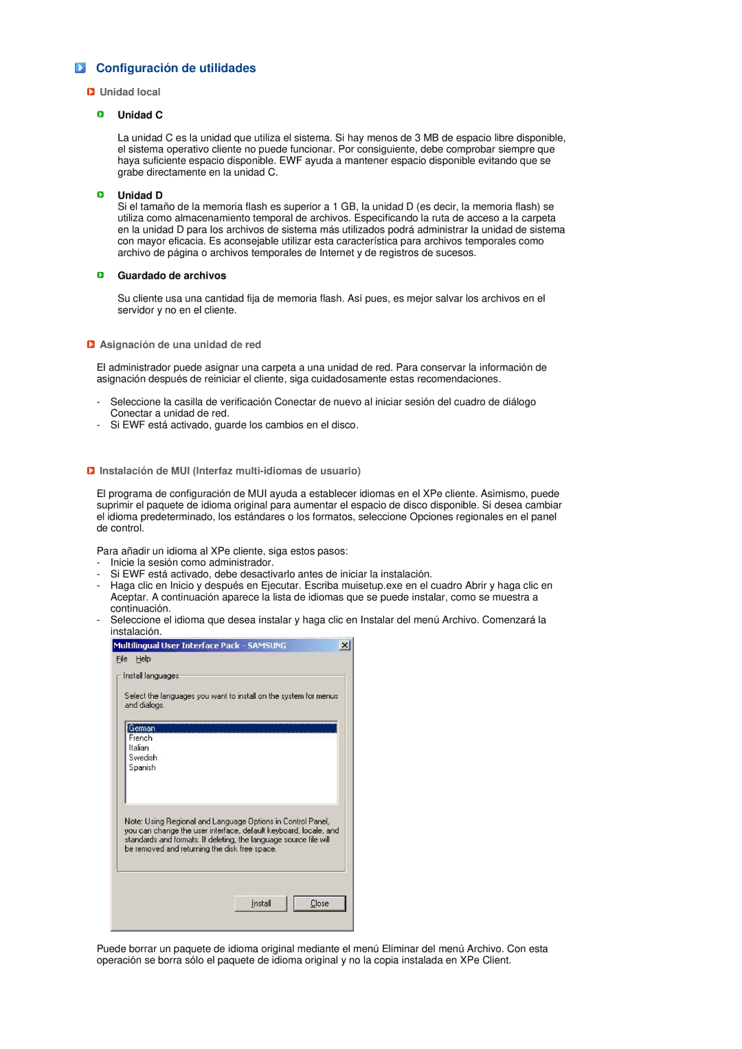 Samsung LS17TRTLS/EDC manual Configuración de utilidades, Unidad local, Asignación de una unidad de red 