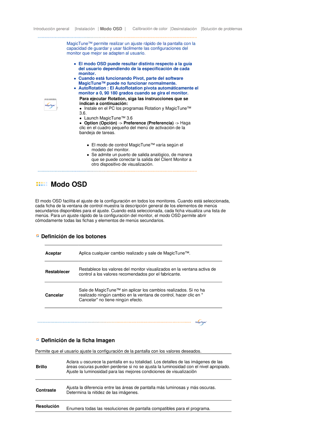 Samsung LS17TRTLS/EDC manual Aceptar, Restablecer, Cancelar, Contraste, Resolución 