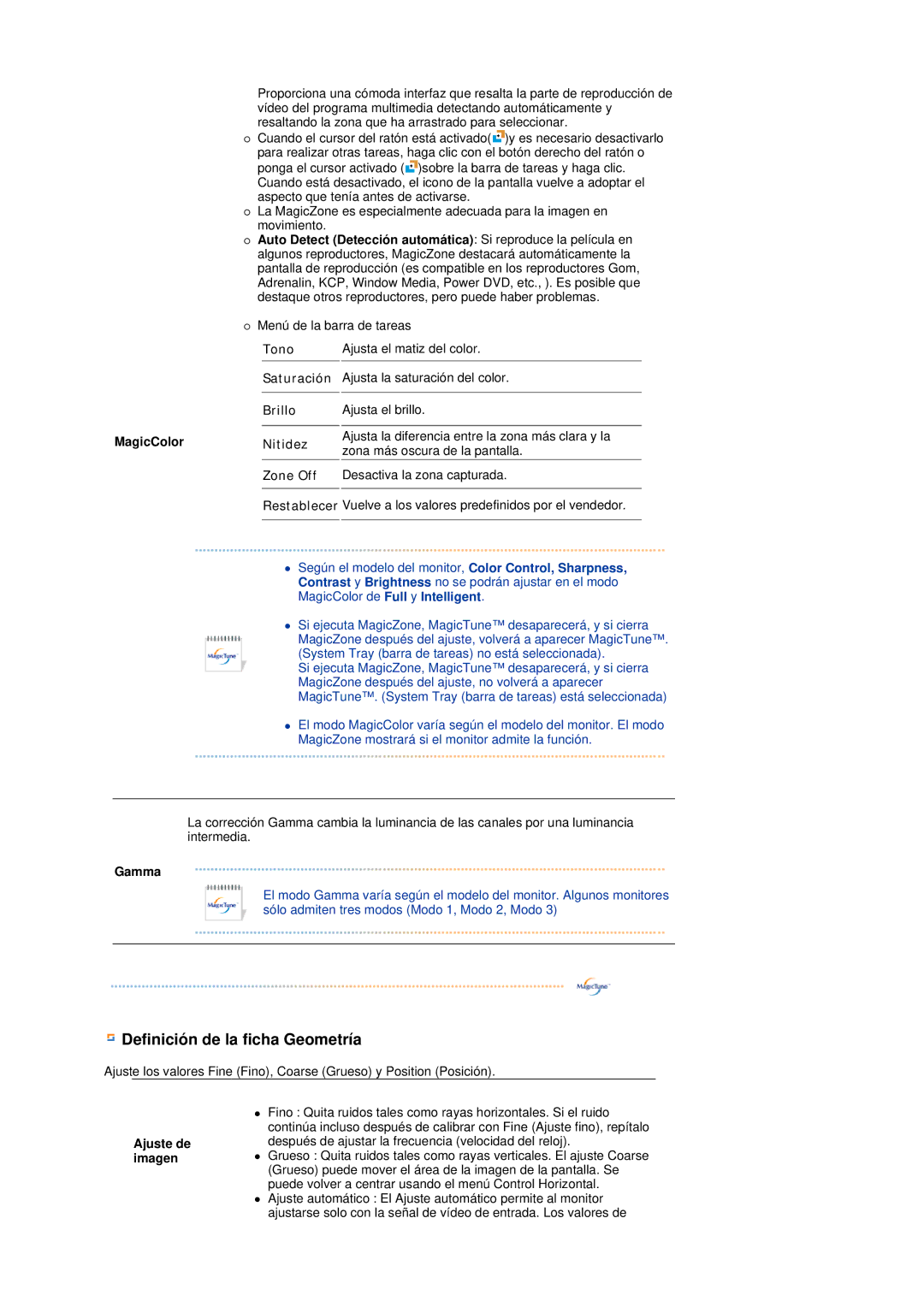 Samsung LS17TRTLS/EDC manual MagicColor, Gamma, Ajuste de imagen 